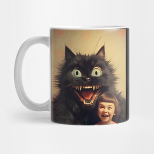 Vintage Little Girl and Creepy Cat - Enchanting Retro Art Mug